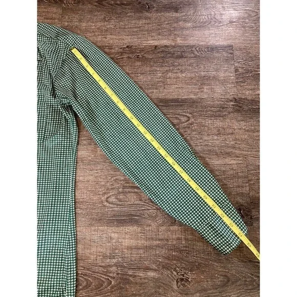 Vintage 70's Oleg Cassini by Burma Disco Shirt Nylon Green Houndstooth Men’s L - Picture 8 of 9